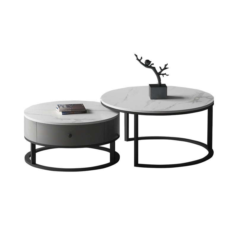 Slate Round Coffee Table 2 Piece Modern Minimalist Bunching Tables