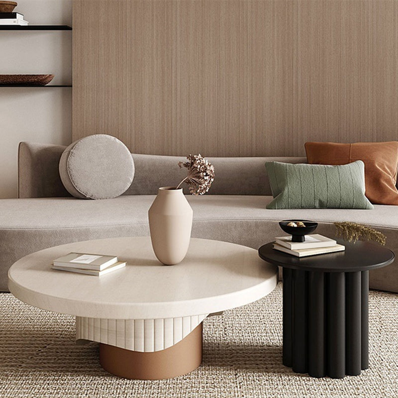 Pedestal Base Design Round Wooden Table Modern Style Coffee Table