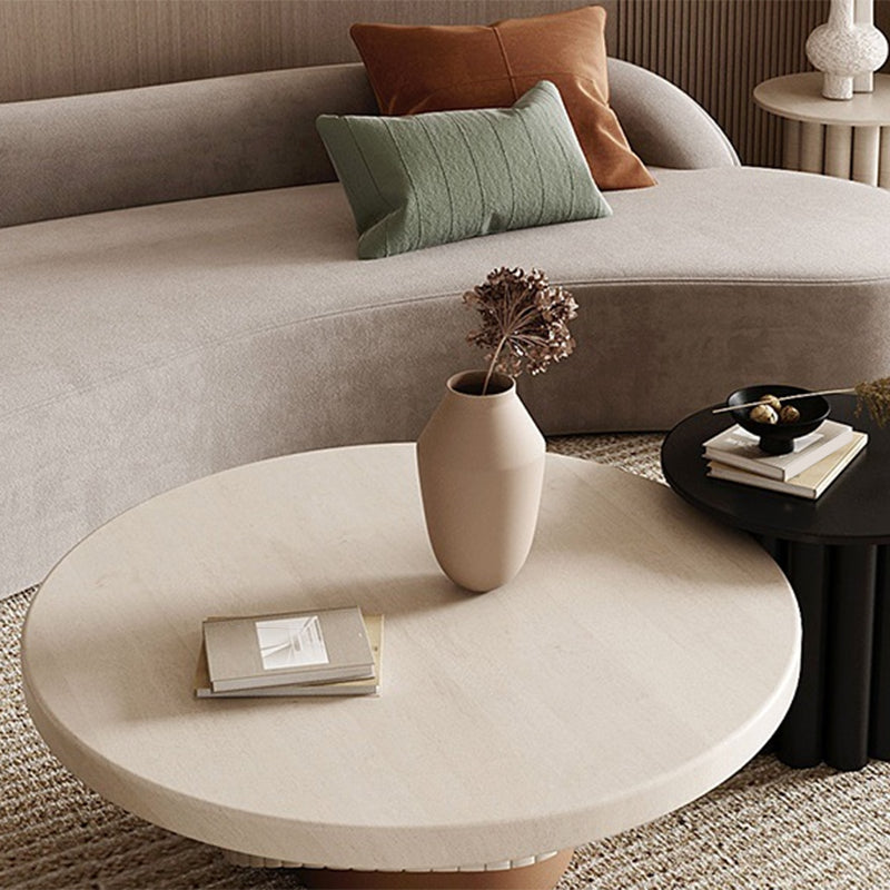 Pedestal Base Design Round Wooden Table Modern Style Coffee Table