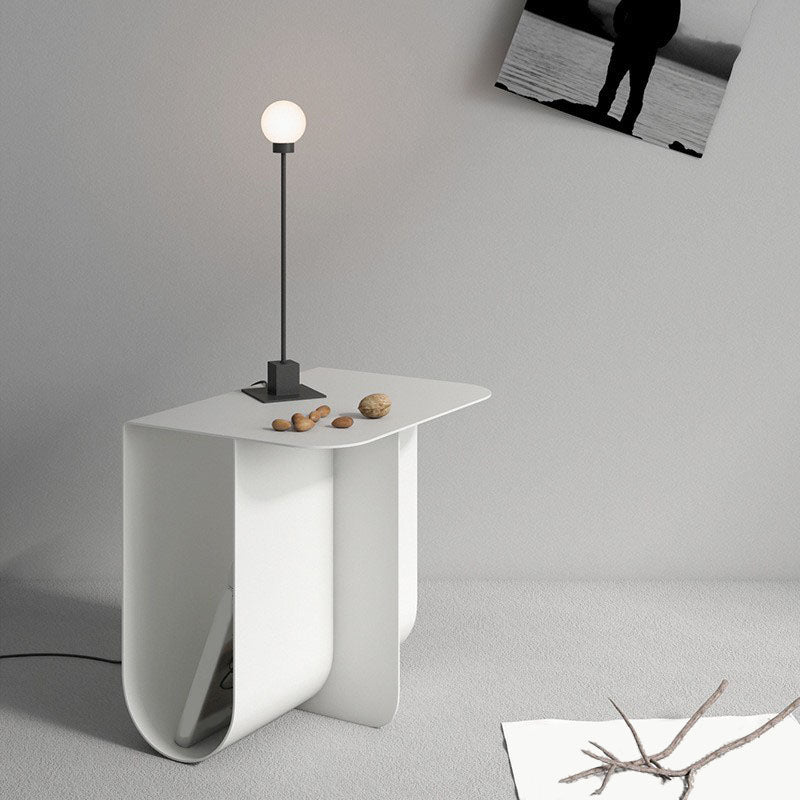 15" Tall Mid-Century Metal Rectangle Top Side Table Abstract End Table with Storage