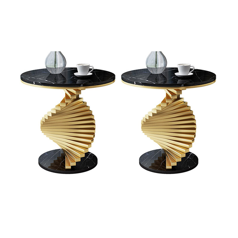 Modern Round Marble Top Side Table 19.6" Tall Iron Abstract End Table