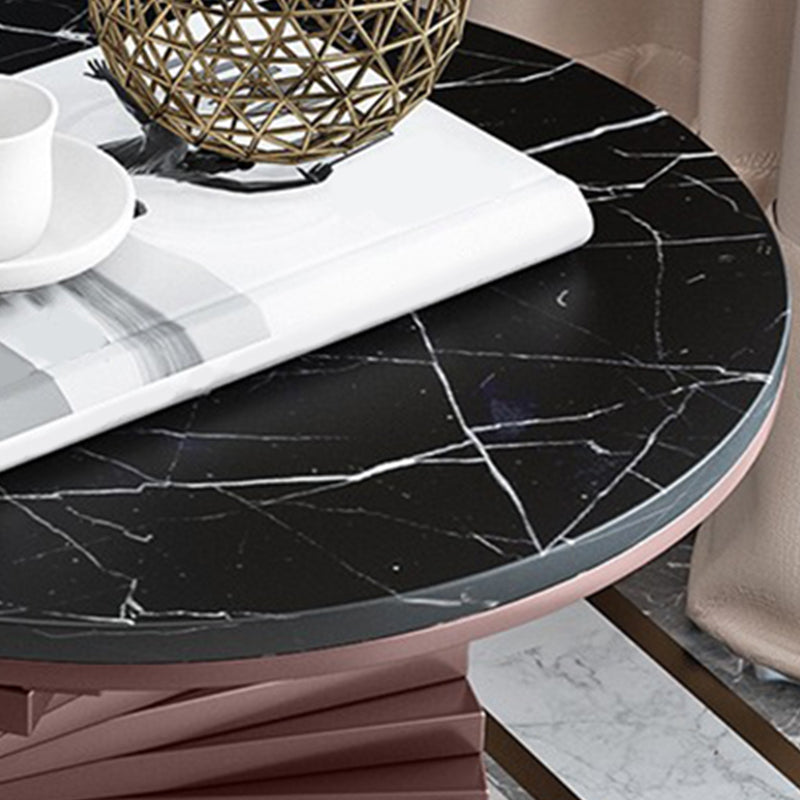 Modern Round Marble Top Side Table 19.6" Tall Iron Abstract End Table