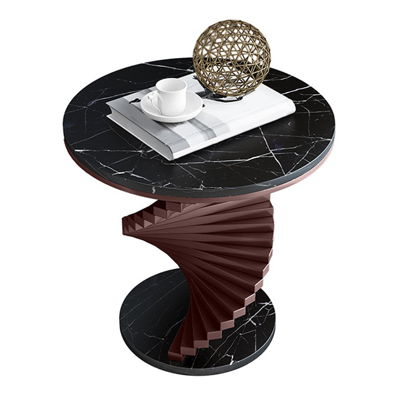 Modern Round Marble Top Side Table 19.6" Tall Iron Abstract End Table