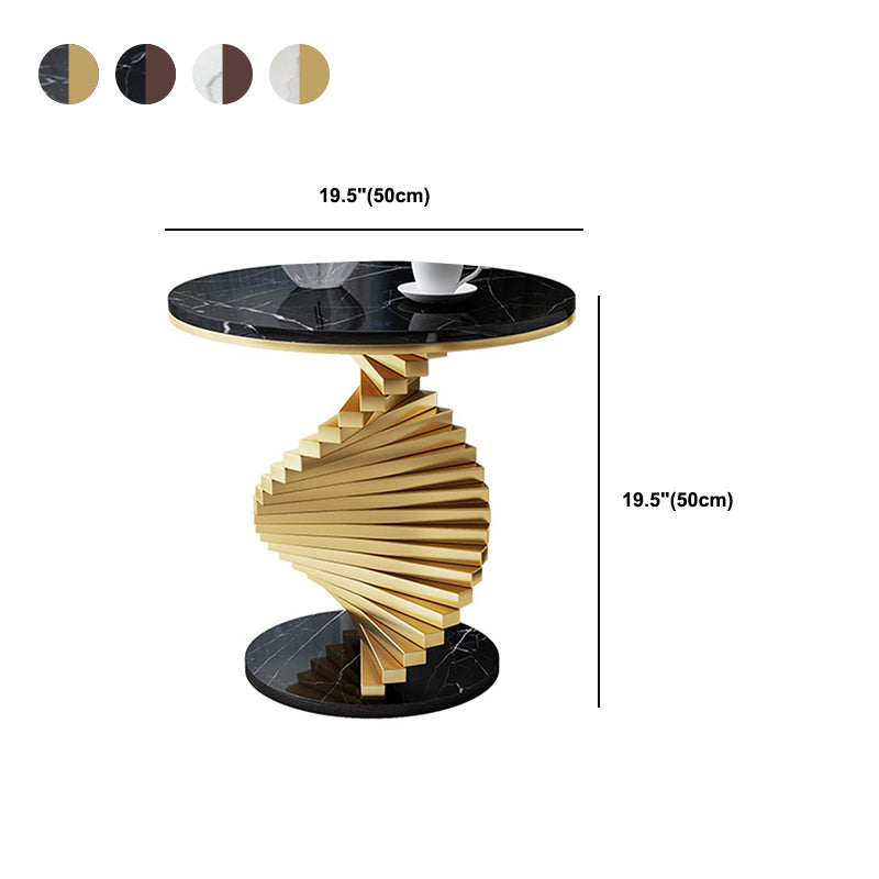Modern Round Marble Top Side Table 19.6" Tall Iron Abstract End Table