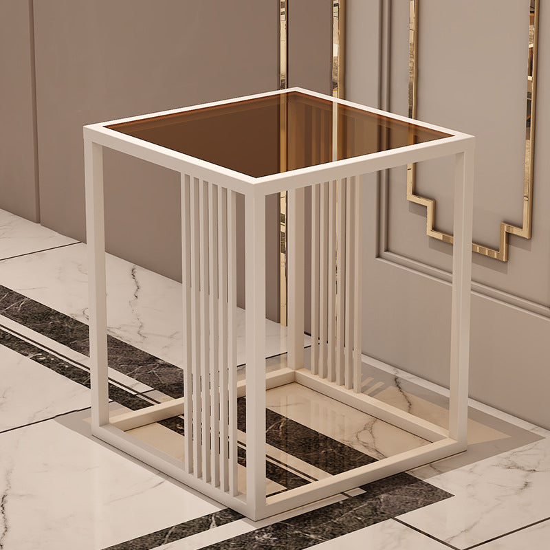 23.6" Tall Modern Square Glass Top Side Table Metal Frame End Table
