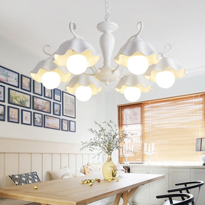 Ceramic White Pendant Lamp Flower 3/6/8 Lights Classic Chandelier Light Fixture for Living Room
