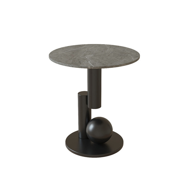 Pedestal Gold/black Metal Pedestal Design Rock Sheet Top Round Side Table