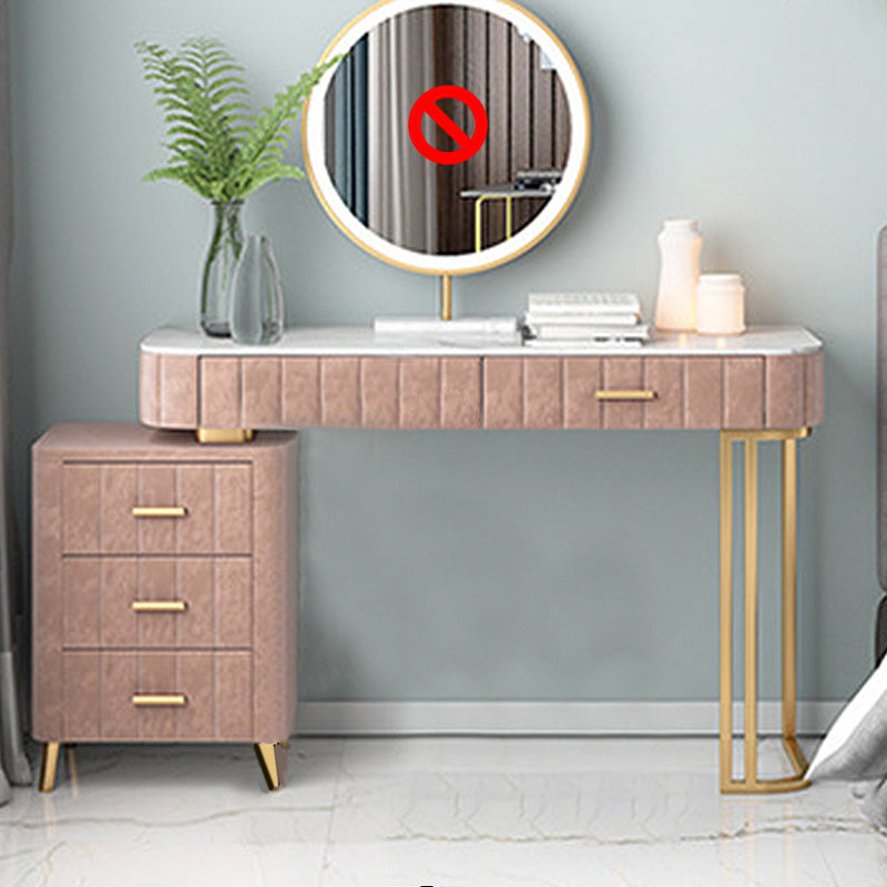 5-Drawers Vanity Makeup Table Set Vanity Stool with Wood Accent