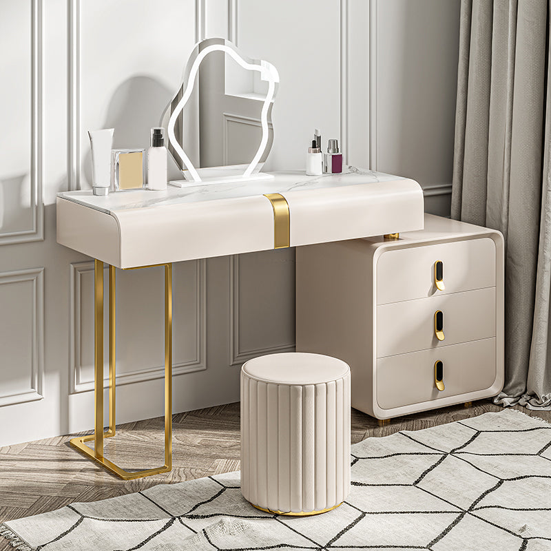 Glam Slate Top Makeup Vanity Desk Table 30.7" Tall Beige Dressing Table