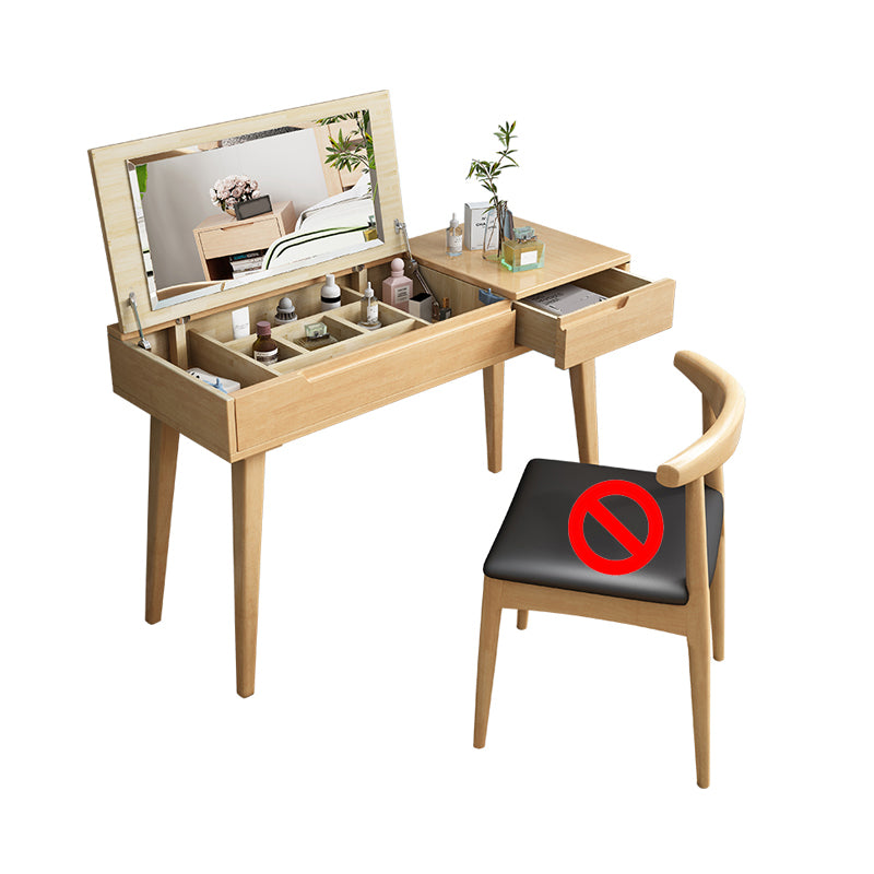 Scandinavian Solid Wood Vanity Makeup Table Set 1 Drawer Flip-Top Dressing Table