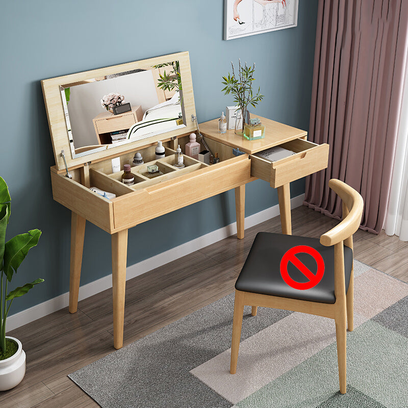 Scandinavian Solid Wood Vanity Makeup Table Set 1 Drawer Flip-Top Dressing Table