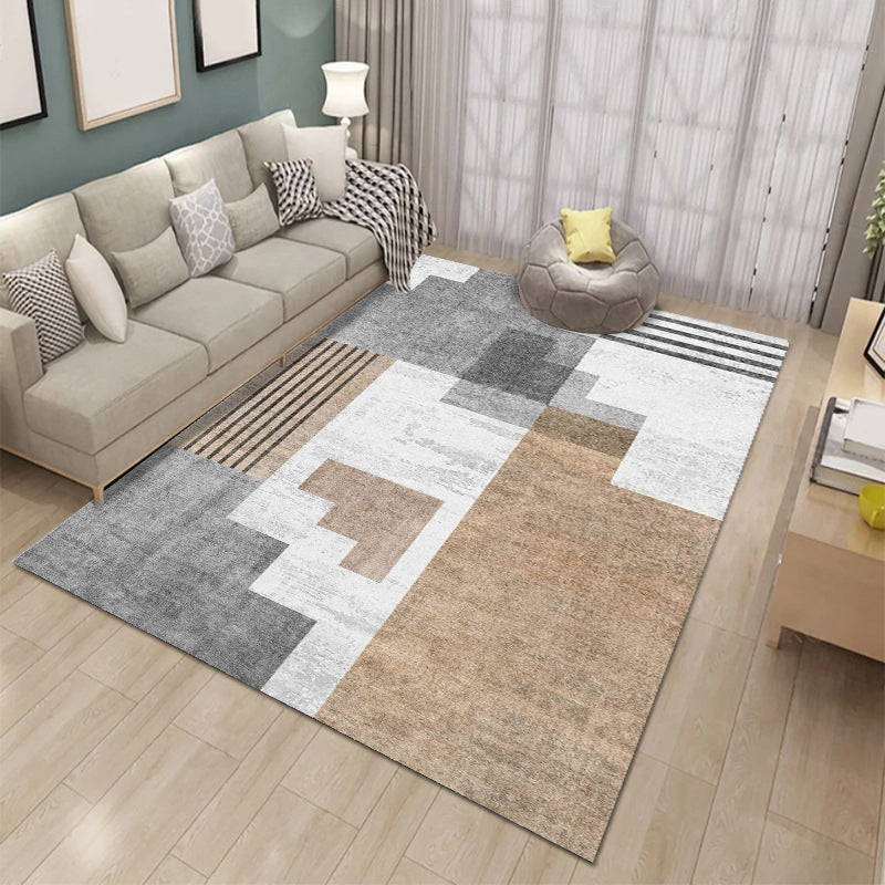 Modern Color Block Carpet Polyester Washable Indoor Rug for Home Decor