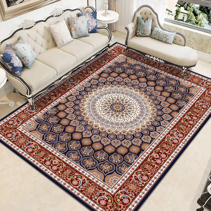 Retro Medallion Print Carpet Polyester Rug Stain Resistant Area Rug for Living Room