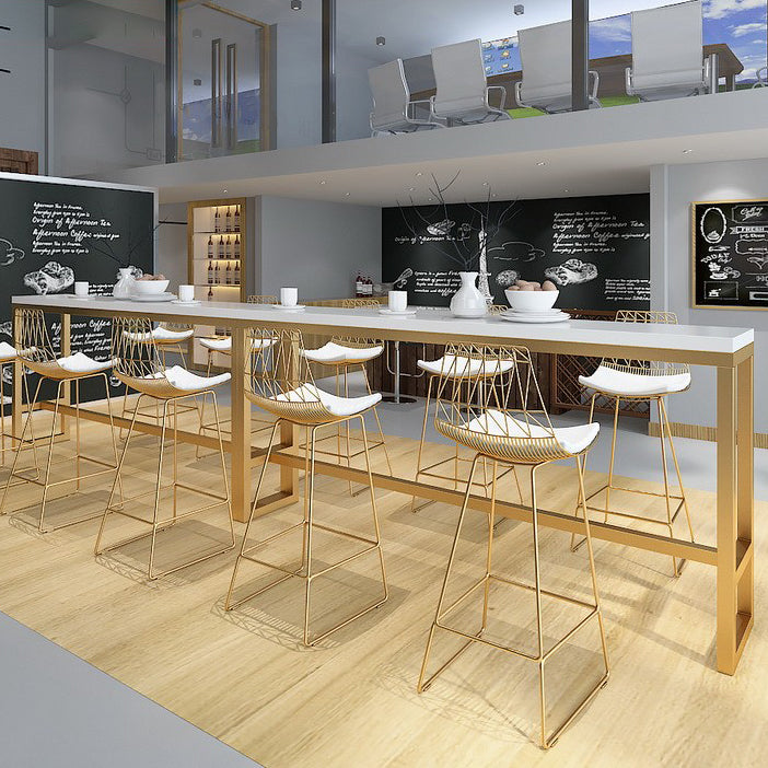 Wood Bar Dining Table Glam Rectangle Bar Table with Trestle Pedestal for Cafe