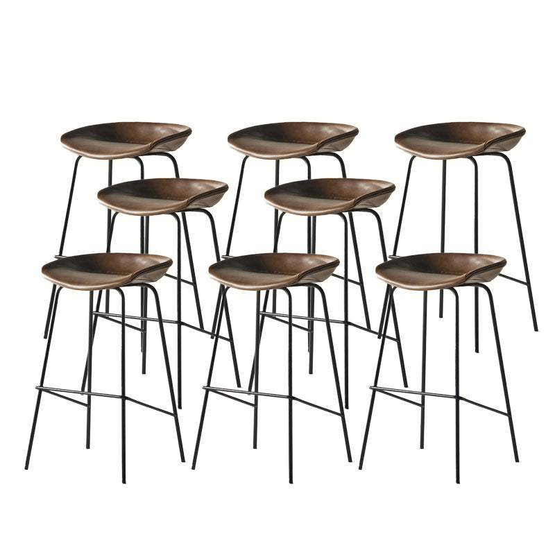 Contemporary Matte Finish Leather Barstool Low Back Coffee Shop Stool