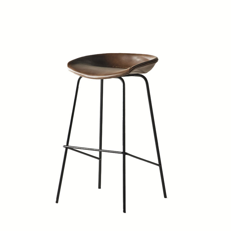 Contemporary Matte Finish Leather Barstool Low Back Coffee Shop Stool