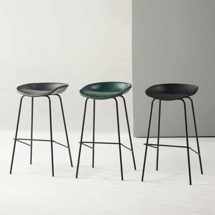 Contemporary Matte Finish Leather Barstool Low Back Coffee Shop Stool
