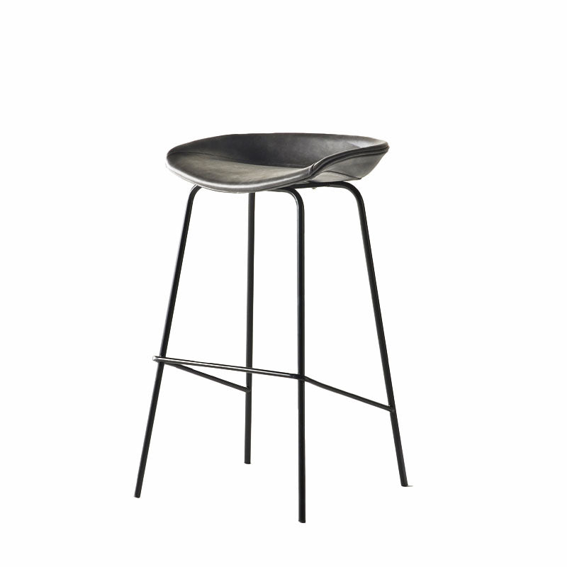 Contemporary Matte Finish Leather Barstool Low Back Coffee Shop Stool