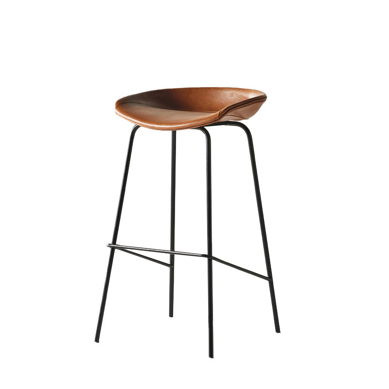 Contemporary Matte Finish Leather Barstool Low Back Coffee Shop Stool