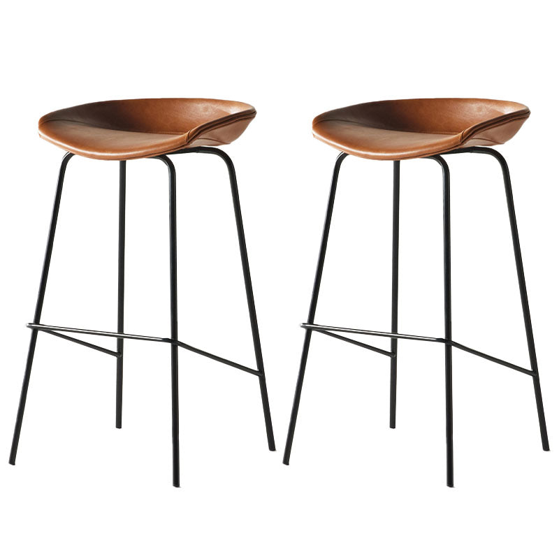 Contemporary Matte Finish Leather Barstool Low Back Coffee Shop Stool
