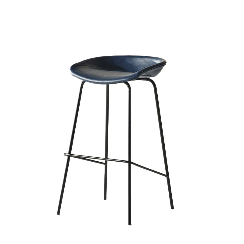 Contemporary Matte Finish Leather Barstool Low Back Coffee Shop Stool