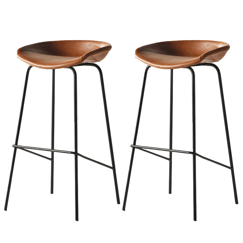 Contemporary Matte Finish Leather Barstool Low Back Coffee Shop Stool
