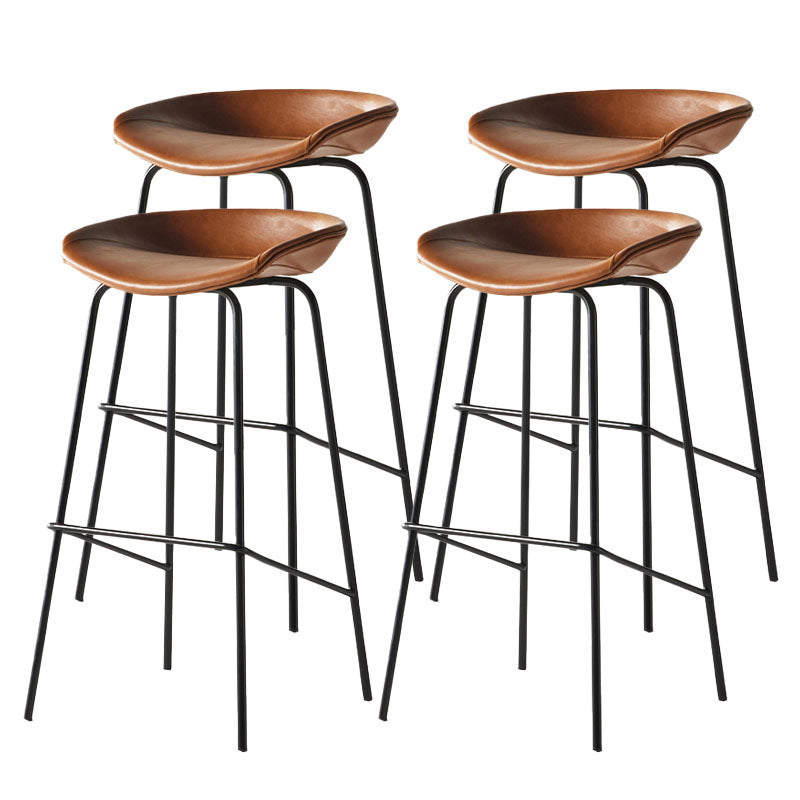 Contemporary Matte Finish Leather Barstool Low Back Coffee Shop Stool