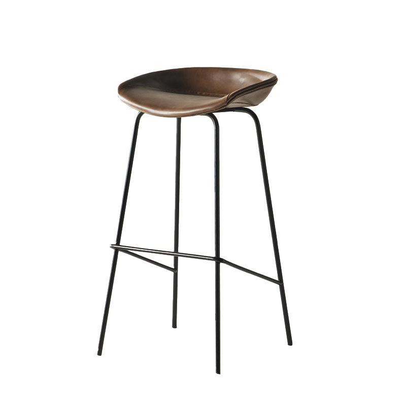 Contemporary Matte Finish Leather Barstool Low Back Coffee Shop Stool