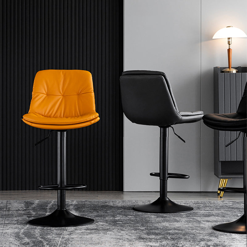 Modern Metal Stool Faux Leather Footrest Stool Adjustable Height in Matte Finish