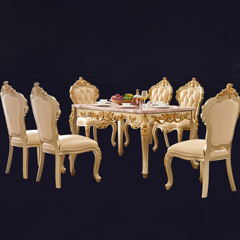 Rectangle Shape Victorian Style Dining Table Fixed Table with Marble