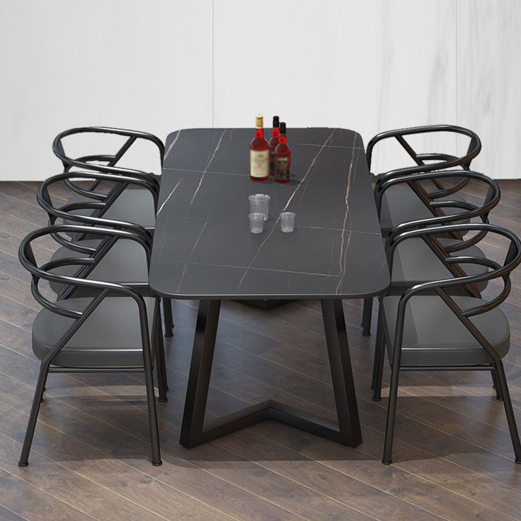Industrial Style Dining Table Rectangle Sintered Stone Black Table with Metal Base