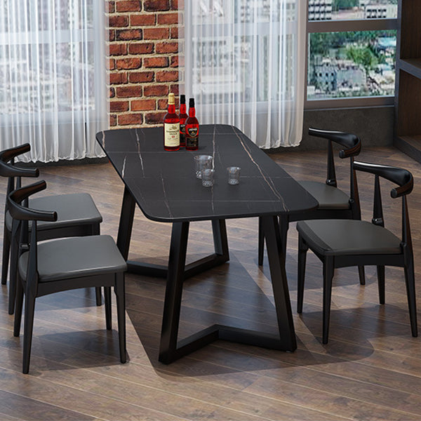 Industrial Style Dining Table Rectangle Sintered Stone Black Table with Metal Base
