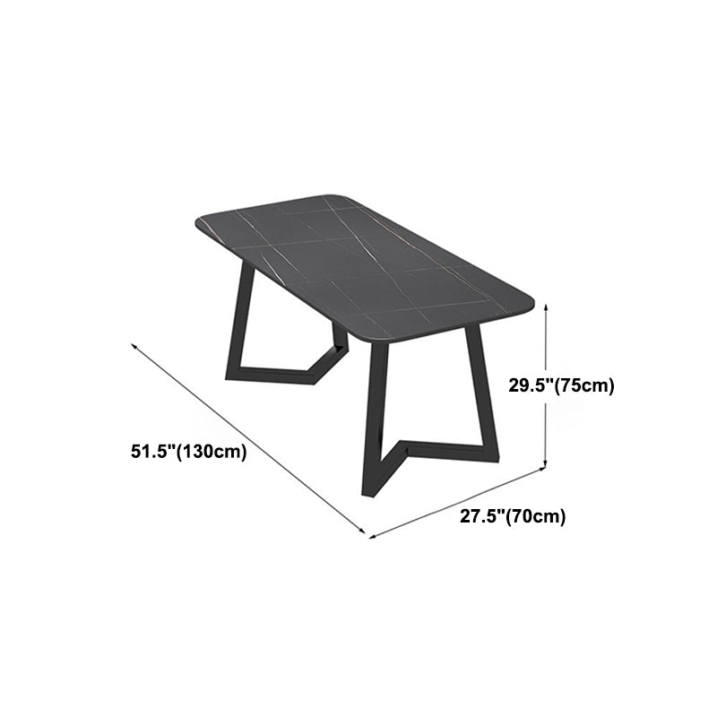 Industrial Style Dining Table Rectangle Sintered Stone Black Table with Metal Base