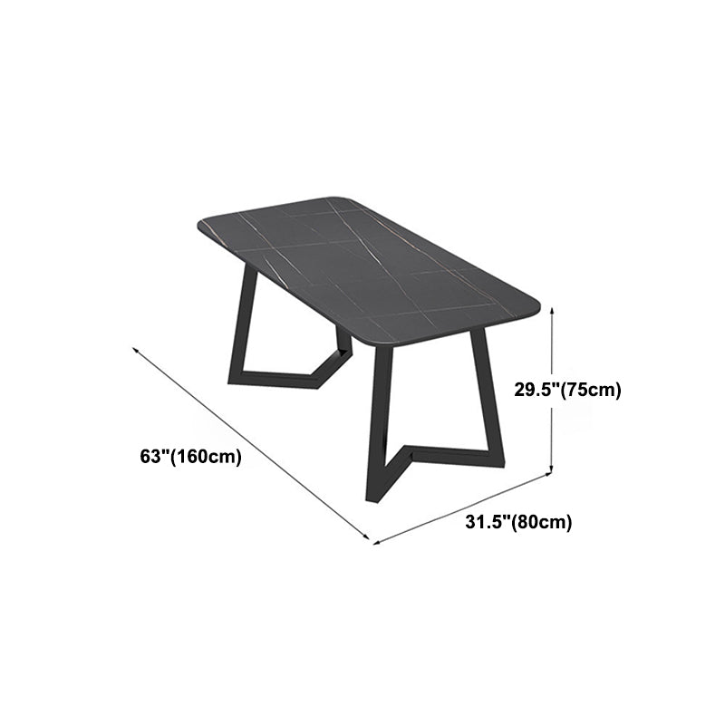 Industrial Style Dining Table Rectangle Sintered Stone Black Table with Metal Base