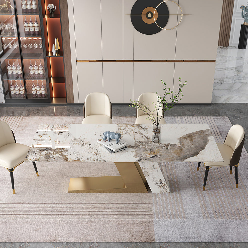 Traditional Luxury Rectangle Home Furniture Stone Double Pedestal Table