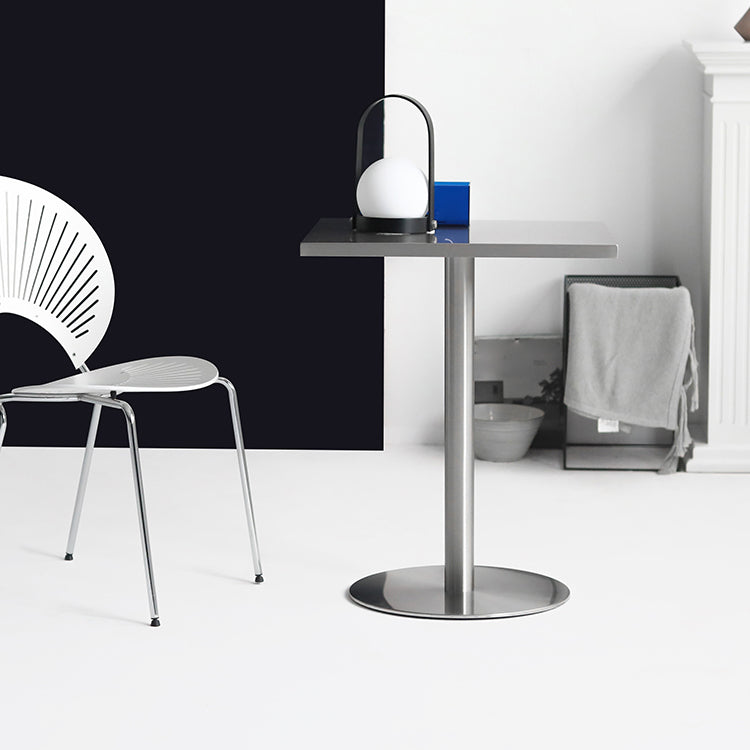 Metal Industrial Square Dining Table Stainless Steel Top Table with Pedestal