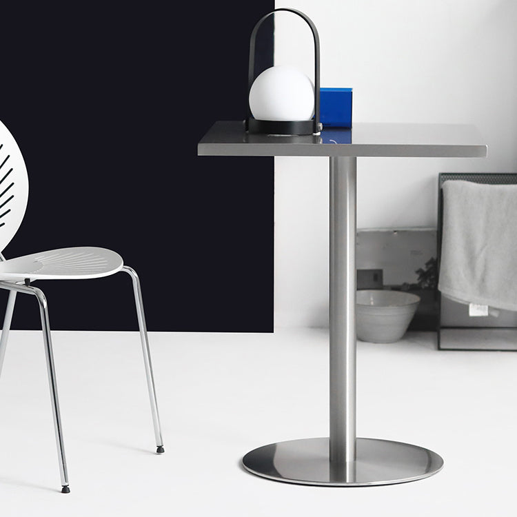 Metal Industrial Square Dining Table Stainless Steel Top Table with Pedestal