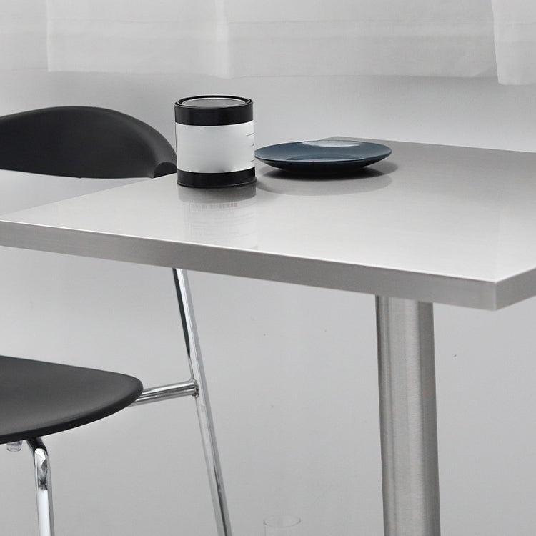 Metal Industrial Square Dining Table Stainless Steel Top Table with Pedestal