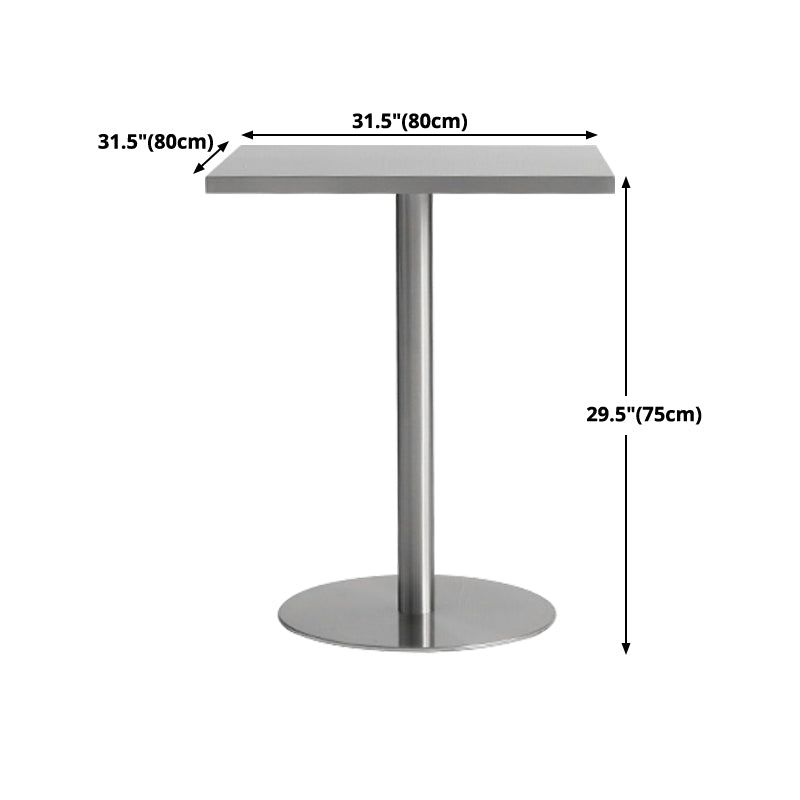 Metal Industrial Square Dining Table Stainless Steel Top Table with Pedestal