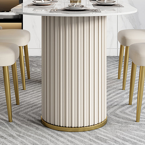 Luxury Sintered Stone Top Table Oval White Table with Double Pedestal