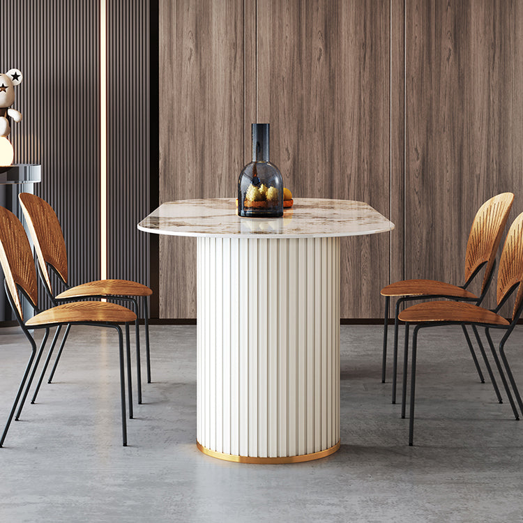 Metal Modern Oval Dining Table Sintered Stone Top Table with Double Pedestal