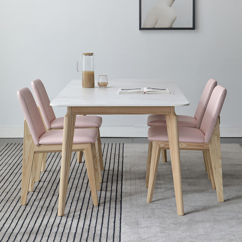 Rectangle Dining Table White Tone Fixed Table with Sintered Stone Top