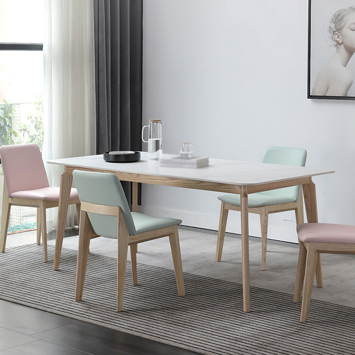 Rectangle Dining Table White Tone Fixed Table with Sintered Stone Top