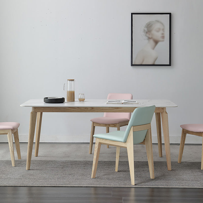 Rectangle Dining Table White Tone Fixed Table with Sintered Stone Top
