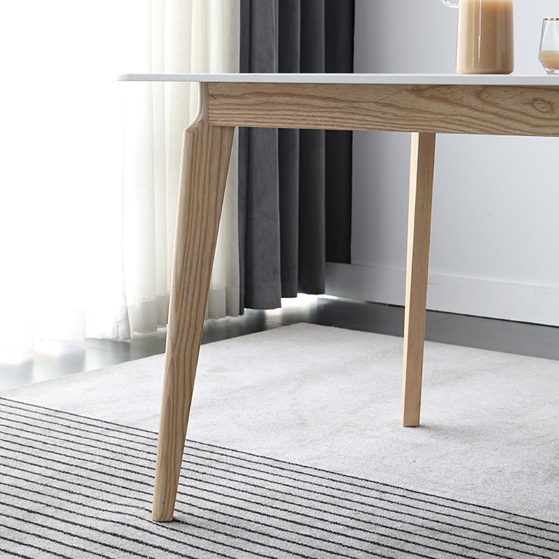 Rectangle Dining Table White Tone Fixed Table with Sintered Stone Top