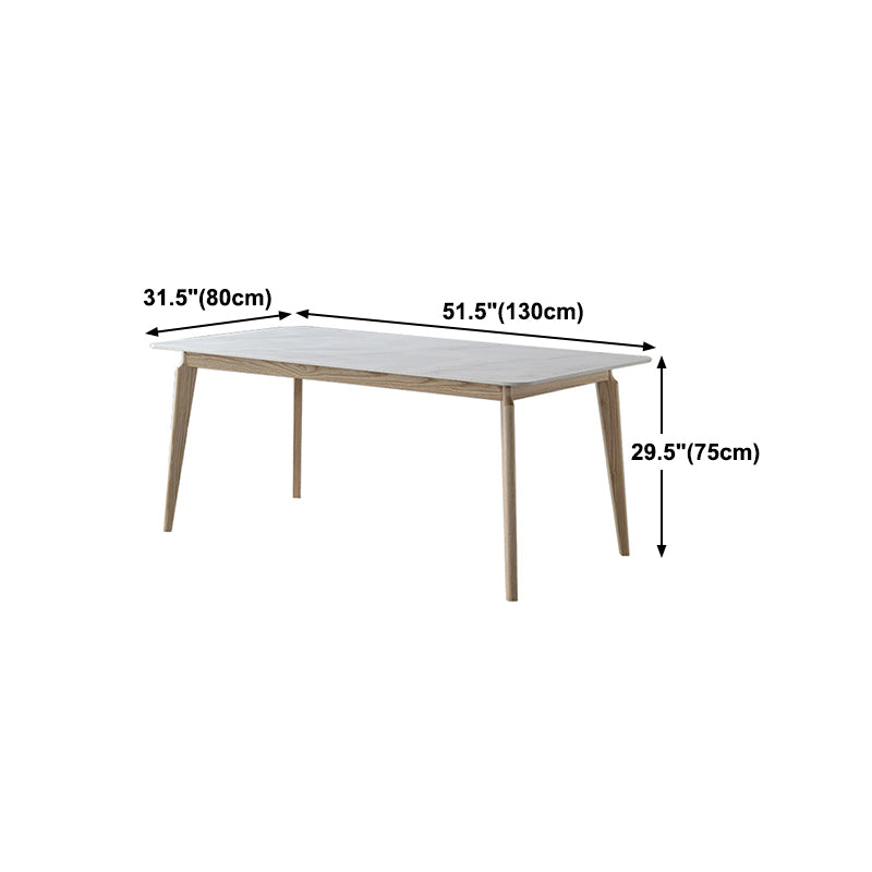 Rectangle Dining Table White Tone Fixed Table with Sintered Stone Top