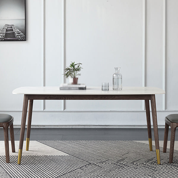 Rectangle 4 Legs Luxury Table White Sintered Stone Top Fixed Table