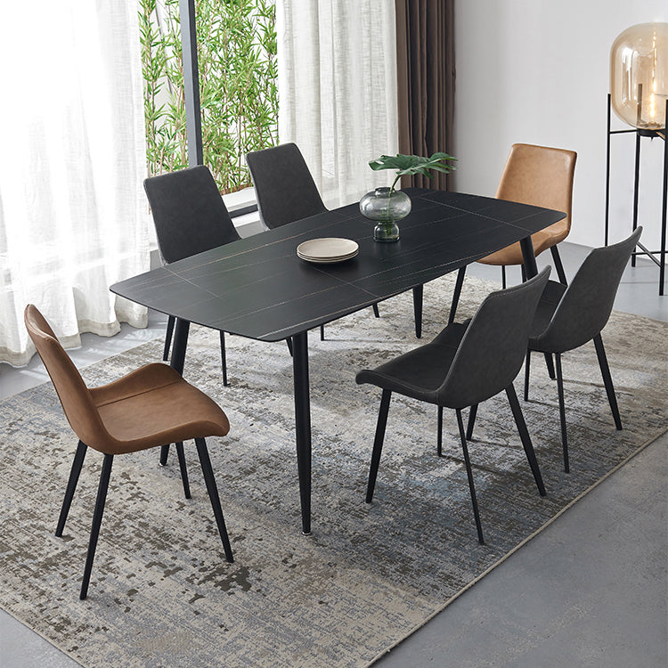 Metal Industrial Rectangle Dining Table Black Sintered Stone Top Table with 4 Legs