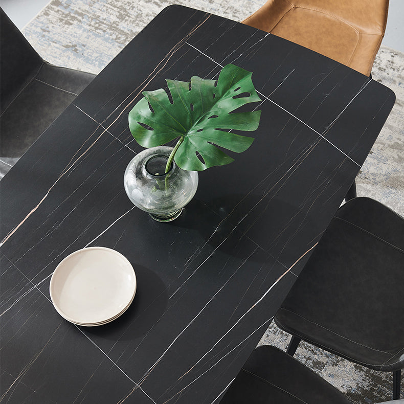 Metal Industrial Rectangle Dining Table Black Sintered Stone Top Table with 4 Legs