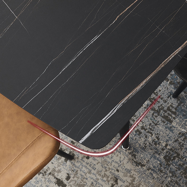 Metal Industrial Rectangle Dining Table Black Sintered Stone Top Table with 4 Legs